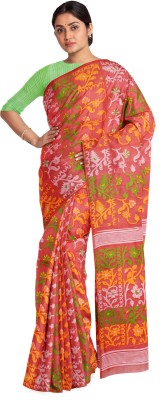 Sarika Printed Jamdani Pure Cotton Saree(Multicolor)