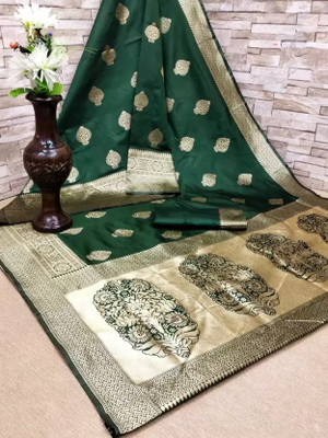 Vartul Enterprise Self Design Bollywood Jacquard Saree(Green)