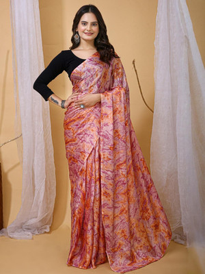 HERE N NOW Printed Bollywood Art Silk Saree(Orange)
