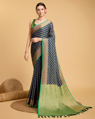 VM Selling Hub Woven, Self Design Patola Pure Silk Saree(Dark Blue)