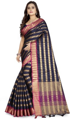 Arriva Fab Striped Bollywood Silk Blend Saree(Purple)