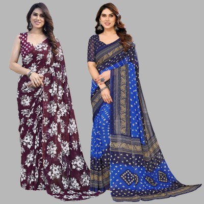 kashvi sarees Printed Daily Wear Georgette Saree(Pack of 2, Red, Dark Blue)