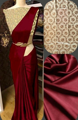 Arpita Fashion Solid/Plain, Self Design Bollywood Satin Saree(Maroon)