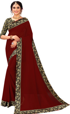 FIERTE Solid/Plain, Self Design, Dyed Bollywood Georgette, Chiffon Saree(Maroon)
