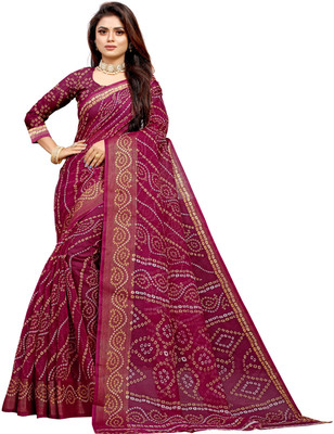 Saadhvi Floral Print Banarasi Cotton Blend Saree(Purple)