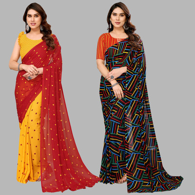 kashvi sarees Printed Daily Wear Georgette Saree(Pack of 2, Red, Yellow, Multicolor)