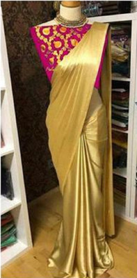 VKARAN Solid/Plain Bollywood Pure Silk Saree(Gold)