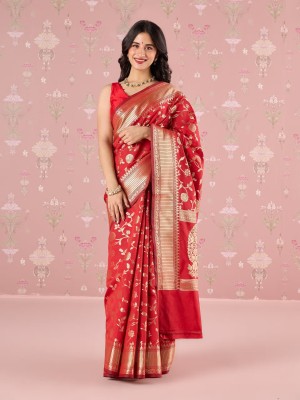 signagraph Woven Banarasi Pure Silk, Satin Saree(Red, Gold)