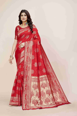 Divastri Woven Banarasi Silk Blend Saree(Red)