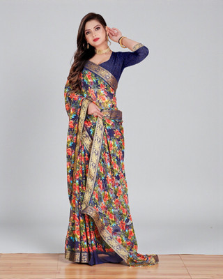 Aadimam Creation Printed Bollywood Georgette Saree(Blue)