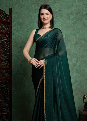 Nxika Embroidered, Self Design Bollywood Silk Blend Saree(Dark Green)