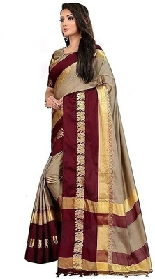 Shruti Bandhani Solid/Plain Kanjivaram Cotton Silk Saree(Purple)