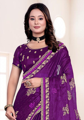 ZOYAL ENTERPRISE Embroidered Bollywood Jimmy choo Saree(Purple)