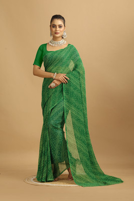 Damru trendz Digital Print Bandhani Georgette Saree(Green)