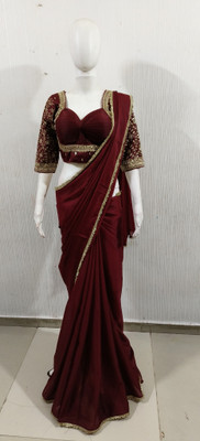 NANCY DESIGNER Solid/Plain Bollywood Georgette Saree(Maroon)
