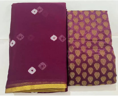 Swarne Geometric Print Bandhani Chiffon Saree(Purple)