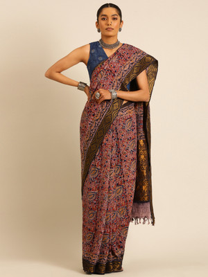 Taavi Blocked Printed Kalamkari Pure Cotton Saree(Multicolor)