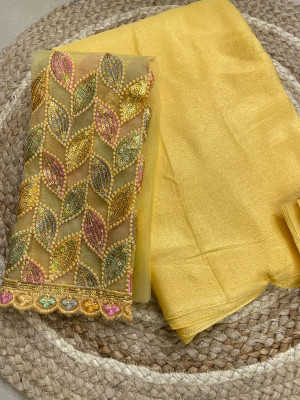 DG's Attire Solid/Plain, Embroidered Bollywood Chiffon Saree(Yellow)