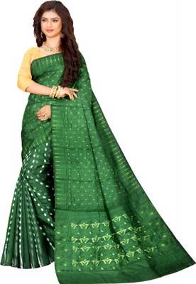 HARE KRISHNA ENTERPRISE Printed Handloom Cotton Silk Saree(Green)
