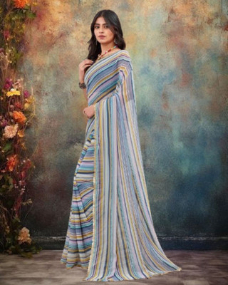 Jayu Striped Bollywood Georgette Saree(Multicolor)