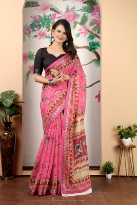 Handsel Woven Banarasi Jacquard, Silk Blend Saree(Pink)