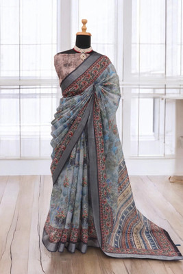 SJY Floral Print Bollywood Linen Saree(Multicolor)