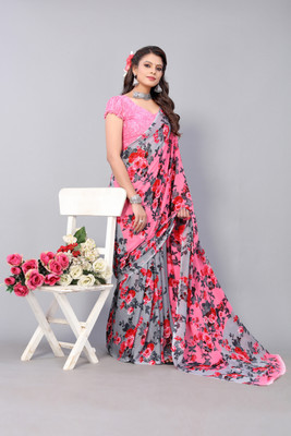 Priyashi Floral Print Bollywood Georgette Saree(Pink)
