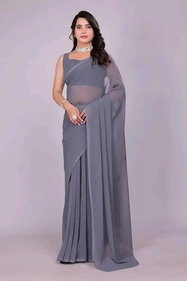Arpita Fashion Solid/Plain Bollywood Georgette Saree(Grey)