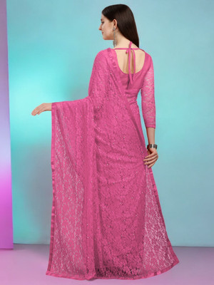 NEXA Self Design Bollywood Net Saree(Pink)
