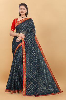 Flute Fashion Self Design Bandhani Georgette Saree(Blue)