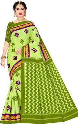 SARITA SAREES Printed Sambalpuri Pure Cotton Saree(Yellow)