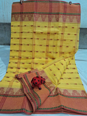 Parbati fashion Self Design Tant Pure Cotton Saree(Yellow)