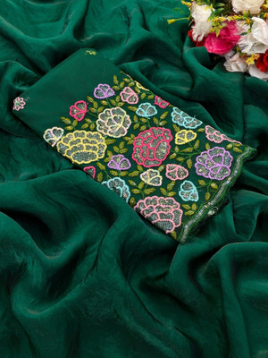 KONICA FAB Self Design, Embroidered Bollywood Chiffon Saree(Dark Green)