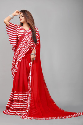 ONpeak Striped Bollywood Georgette, Chiffon Saree(Red)