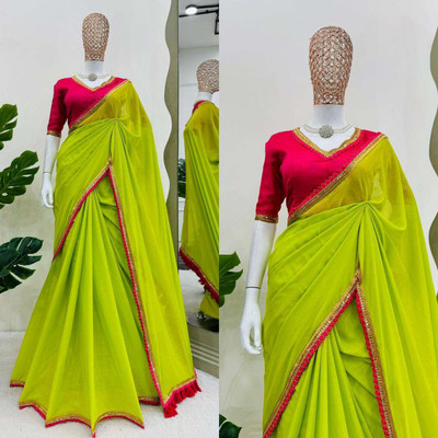Brahmani Creation Embroidered Kanjivaram Georgette, Chiffon Saree(Light Green)
