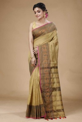 HouseOfCommon Solid/Plain Handloom Pure Cotton Saree(Cream)