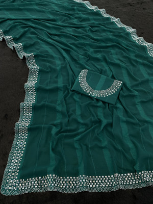 Mikhushop Embellished Bollywood Georgette Saree(Light Blue)