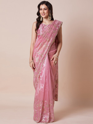 House of Pataudi Embellished Bollywood Net Saree(Pink)