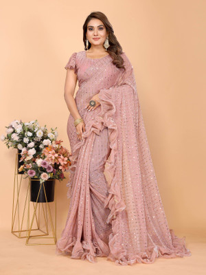 VIVIATRENDZ Self Design Bollywood Net Saree(Beige)