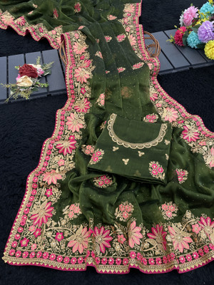 KHRITI FAB Embroidered Bollywood Jimmy choo Saree(Light Green)