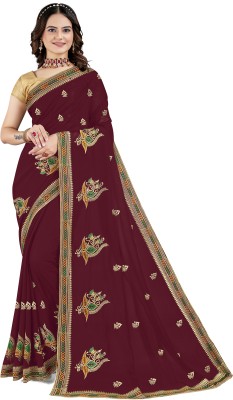 kriva enterprise Self Design Bollywood Georgette Saree(Maroon)