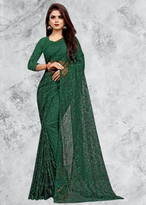 NEXA Solid/Plain Bollywood Net Saree(Green)