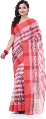 TANTLOOM Printed Handloom Handloom Pure Cotton Saree(Red)