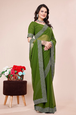 KONICA FAB Self Design, Solid/Plain, Embroidered Bollywood Georgette Saree(Light Green)