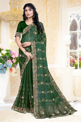 AnjaniTextiles Embroidered Bollywood Georgette Saree(Green)