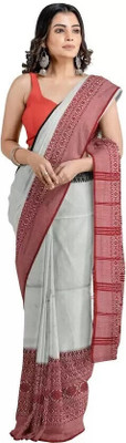 SABITA CUSTOMERY Embellished Handloom Cotton Blend Saree(Red, White, Black)
