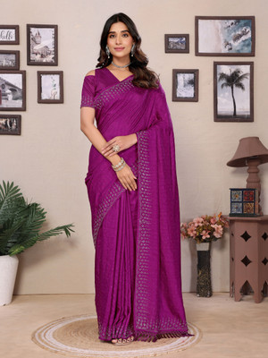 AVANTIKA FASHION Woven, Embellished, Dyed Bollywood Pure Silk, Art Silk Saree(Purple)