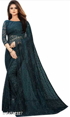 Suali Self Design Bollywood Net Saree(Green)