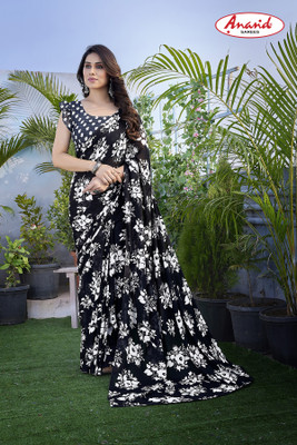 Anand Sarees Floral Print Daily Wear Georgette Saree(Black)