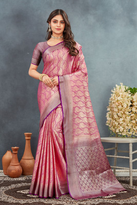 Rashmiwala Woven Banarasi Silk Blend Saree(Pink)